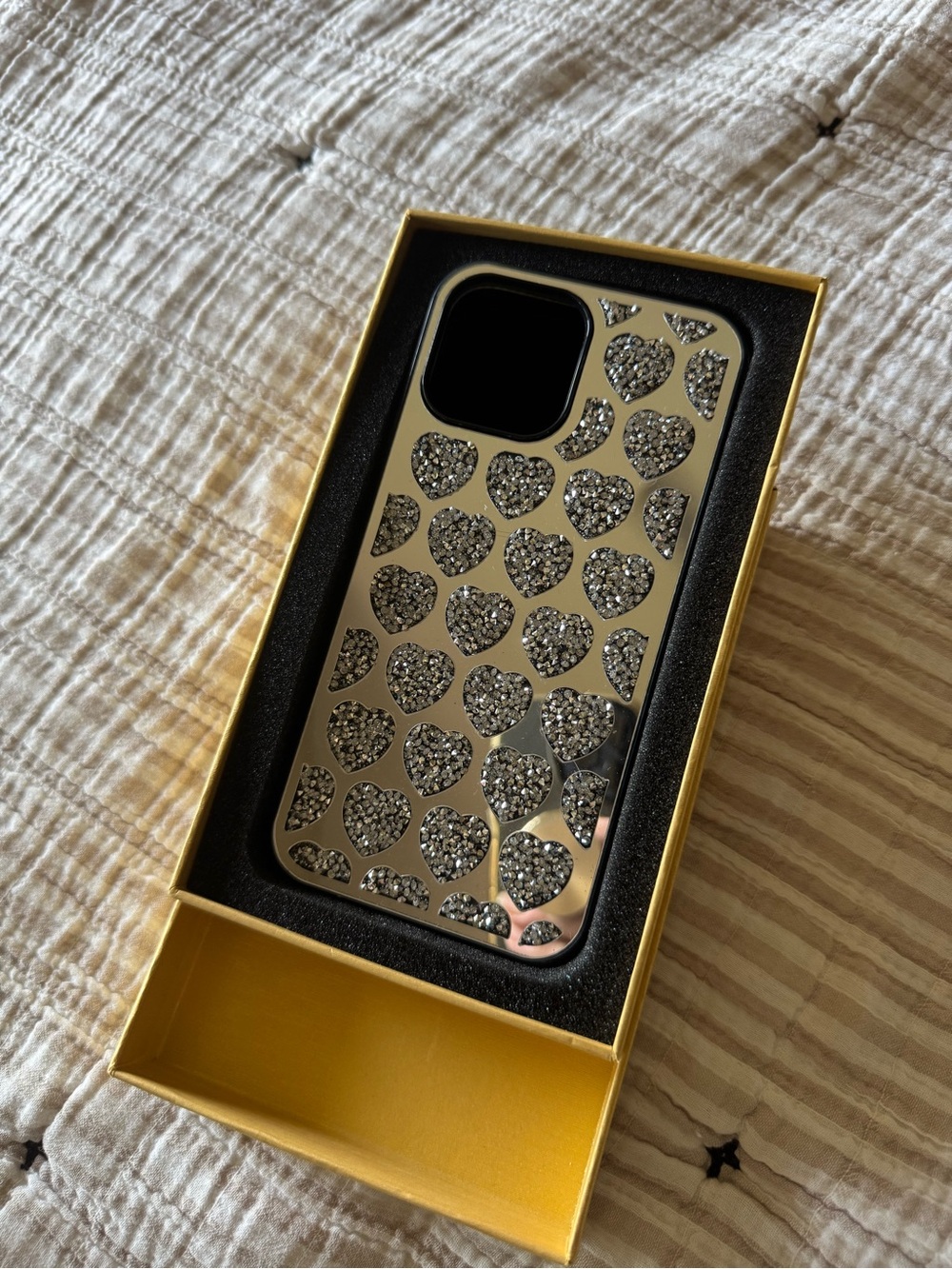 Lux Addiction Crystal Heart Mirror Glitter Phone Case - Silver